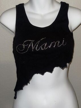 & Other Stories Black Rhinestone "Miami" Asymmetric Crop Tank